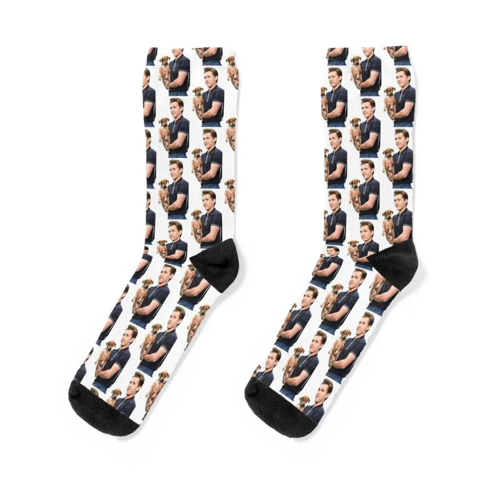 

Tom Holland with a puppy Socks funny gifts christmas gift funny gift cool Socks For Men Women's