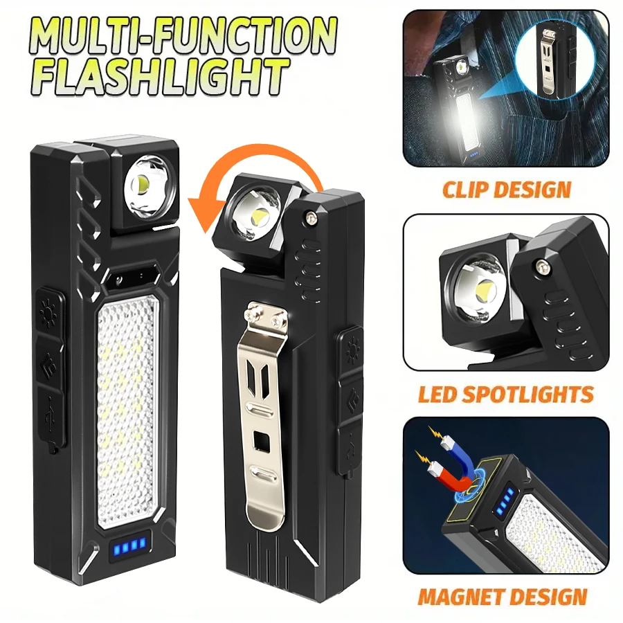 Magnetic Torch Light Work Light Rechargeable MINI COB Flashlight High Power Night Work Emergency Lamp Night Light Small Car Lamp