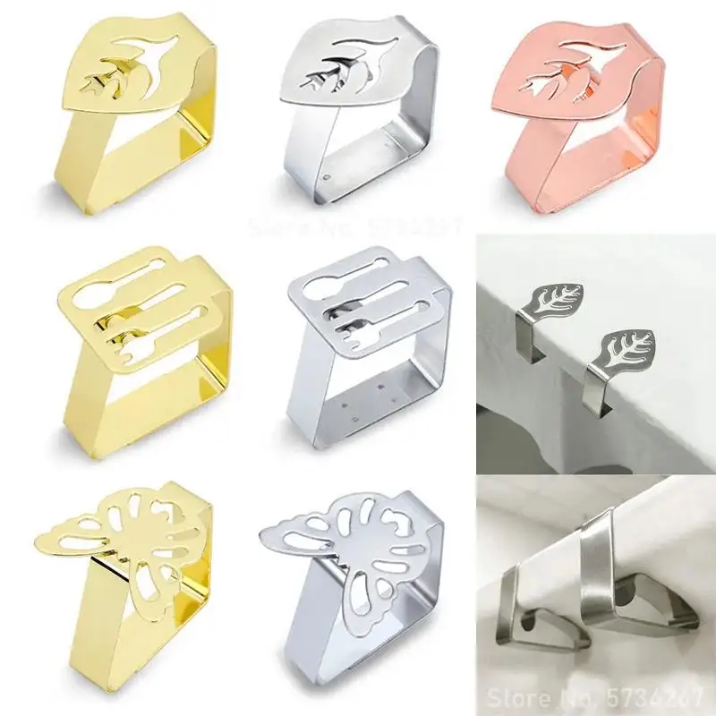 4PCS Stainless Steel Tablecloth Clips Silver Gold Leaf Butterfly Tablecloth Clamp Holder Table Clamps Picnic