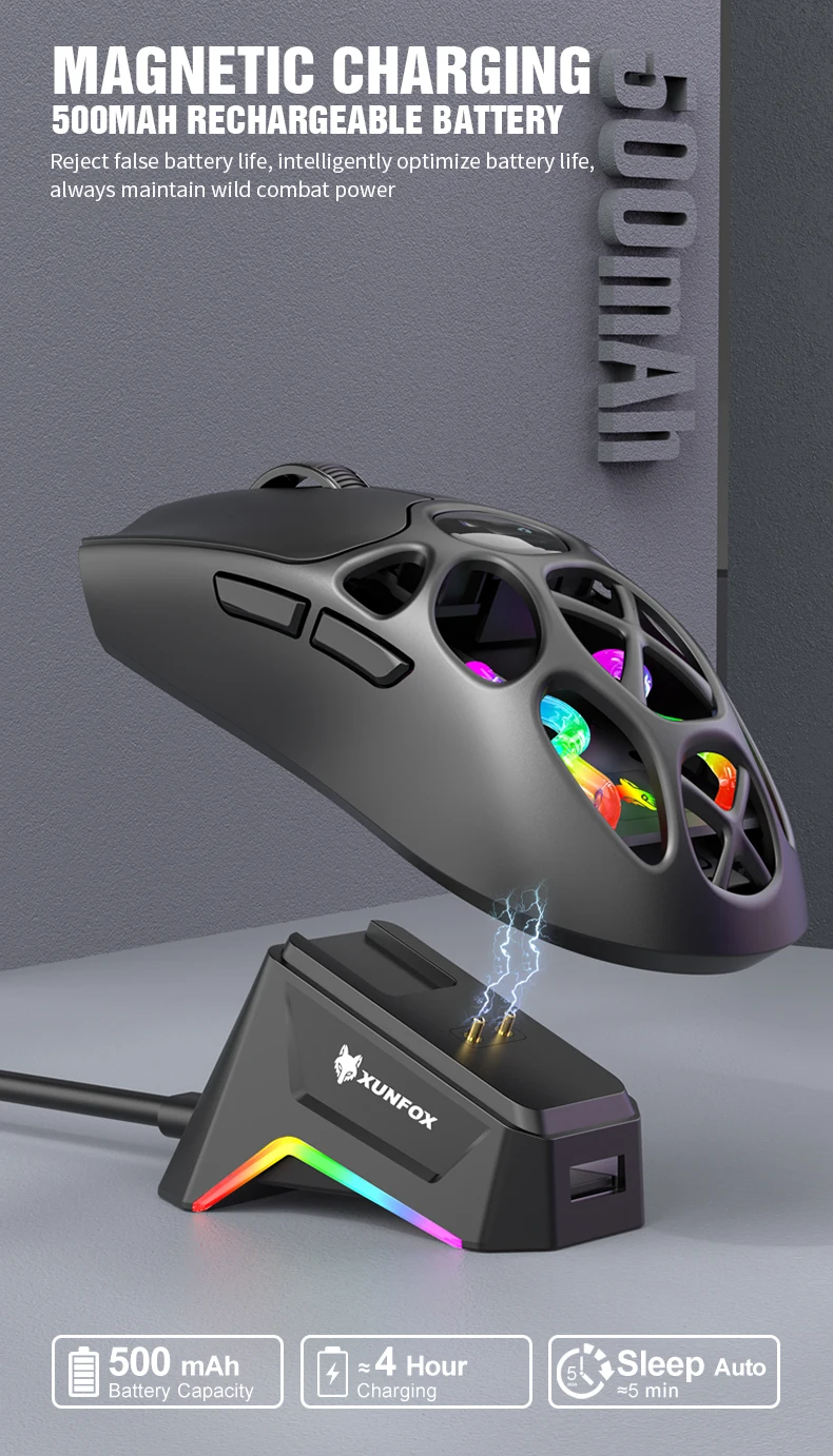 XUNFOX H16PRO Mouse, lightweight S205, Three-Mode Wireless Bluetooth Mouse for Gaming, Charging, RGB Lighting, Suitable for P