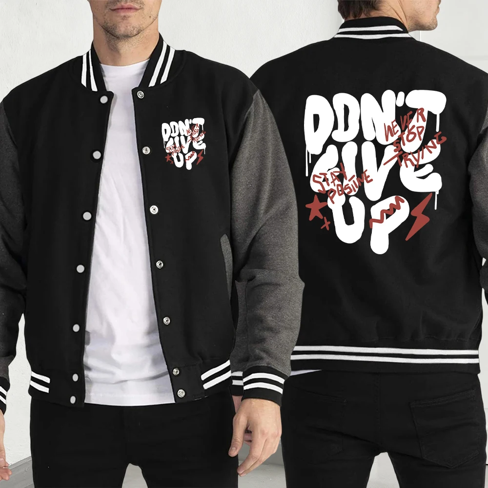 

Don'T Give Up Print Men Clothes Casual Loose Hip Hop Streetwear Fashion Pocket Jackets Autumn Fleece All-Match Sportswears