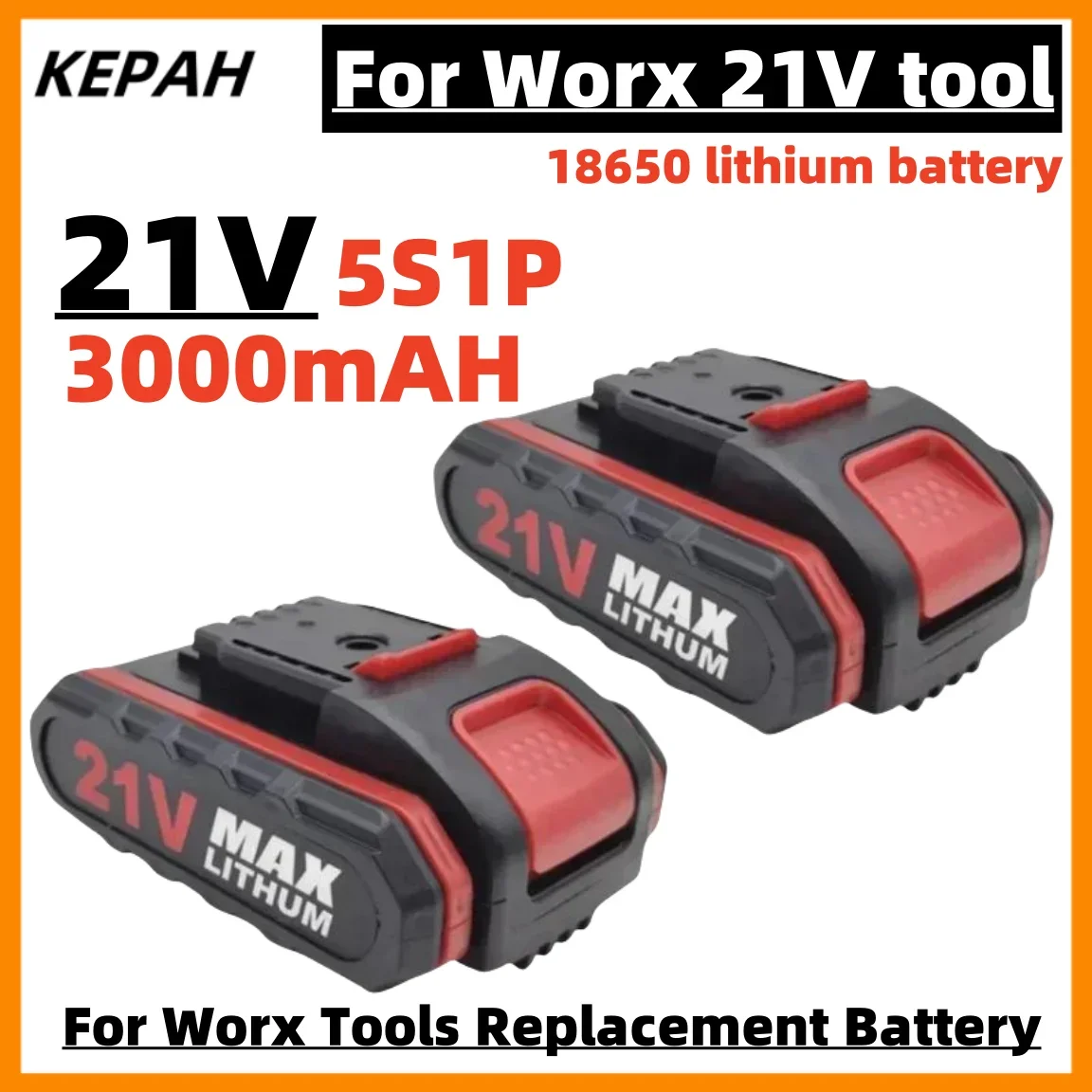 21V 3000mAh Rechargeable Lithium Ion Battery For Worx 21V 36VF 48VF 88VF Cordless Screwdriver Power Tools Replacement Battery