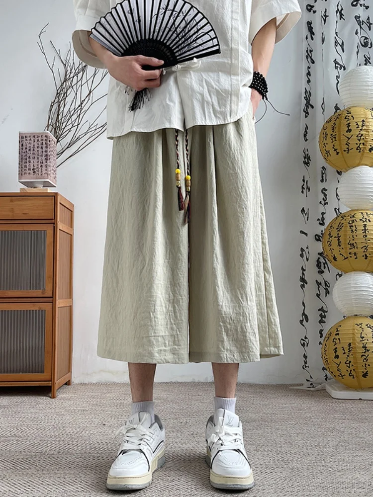 

Loose Cotton Linen Men's Summer Casual Wide Leg Pants Seven-Footers Breathable Comfortable Thin Sle Chinese New Faion
