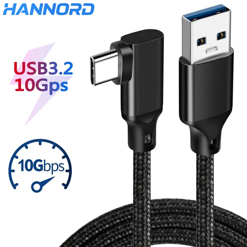�y�Z�[�����zHannord USB 3.2 Gen 2 Cable 10Gbps USB A to USB C 3A Fast Charge Elbow VR Cable Link Cable for Quest 1/2 Camera Line