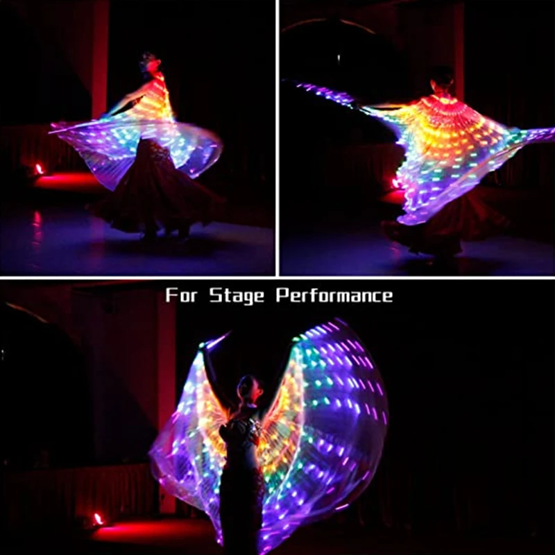 Danza del ventre LED ali di iside con bastoncini telescopici farfalla fata ala bagliore colorato Costume festa di carnevale Halloween Dress Up