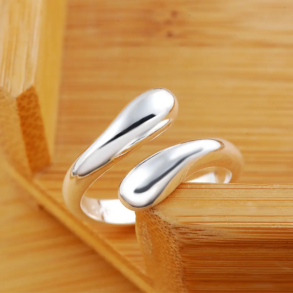 925 Sterling Silver Simple Open Teardrop Ring for Women Fashion Charm Gift Party Wedding  Jewelry