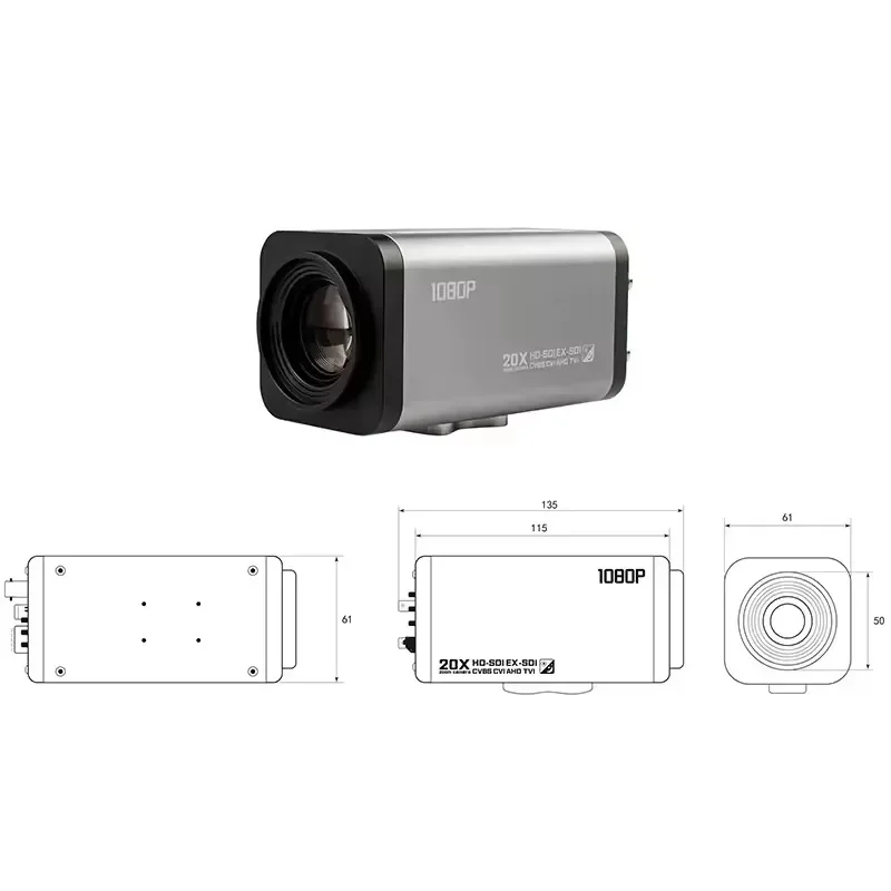 Câmera de alta resolução 1080P 2MP 20X Zoom SDI TVI CVBS CCTV Box para soluções claras de vigilância e monitoramento