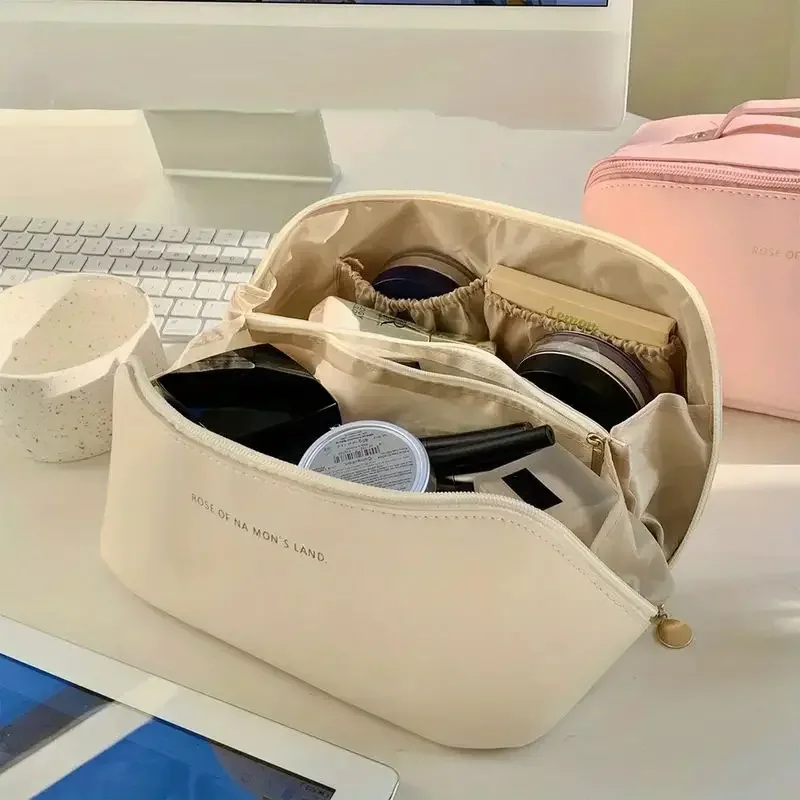 Borsa portaoggetti per cuscini di grande capacità, impermeabile in pelle PU, borsa per il trucco portatile, viaggi e viaggi d\'affari