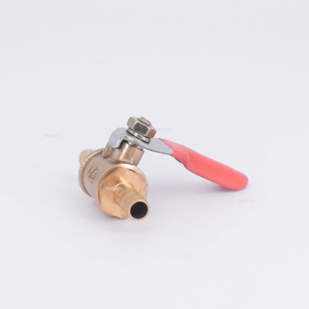 6/8/10/12mm Brass Red Lever Handle Ball Valve Hose Barb Air Water Oil Flow Control Fitting