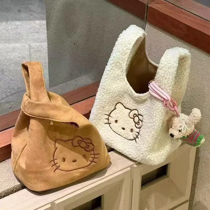 

New Sanrio Hello Kitty Handbag Cute Anime Embroidered Handbag Going Out Portable Casual Tote Bag Work Bento Bag Girls Gifts