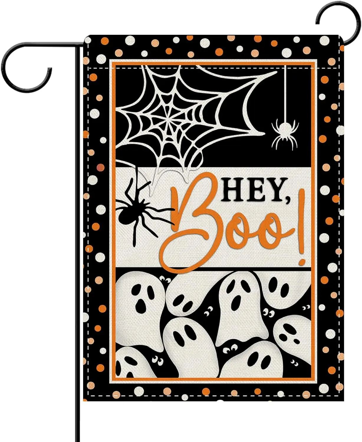 Dyrenson Orange Halloween Spooky Ghost Decorative Garden Flag, Hey Boo Spider Web Yard Outside Home Decoration, Funny Polka  LLE