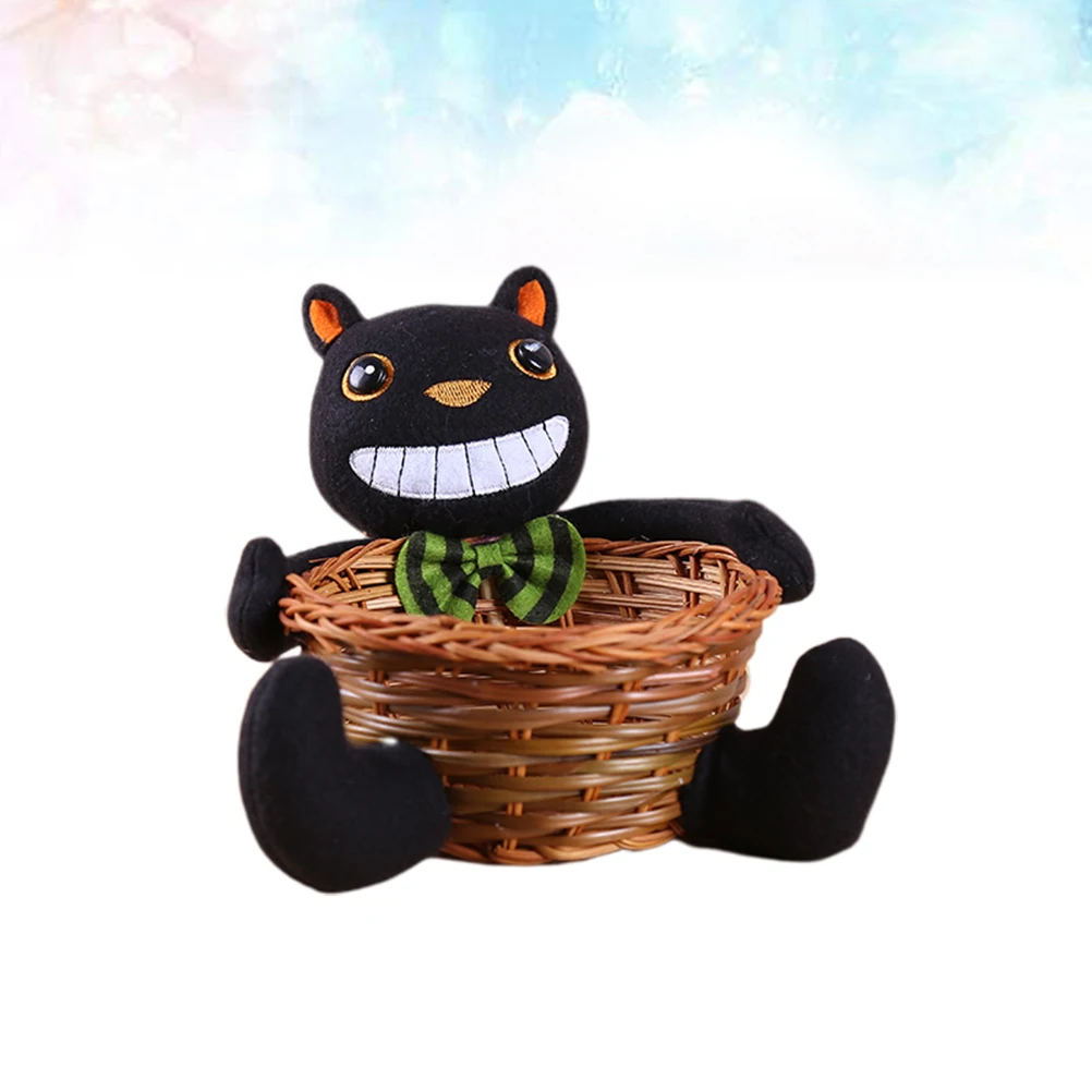

Lovely Halloween Cat Candy Storage Basket Bamboo Cloth Design Festival Party Home Wedding Decor Cookie Food Storage Case Black