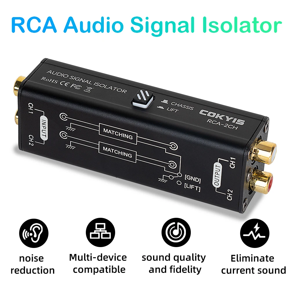 Professional Hum Eliminator Audio Signal Isolator Noise Filter Musical Portable 2 Channels RCA Ground Loop Isolator Accessories