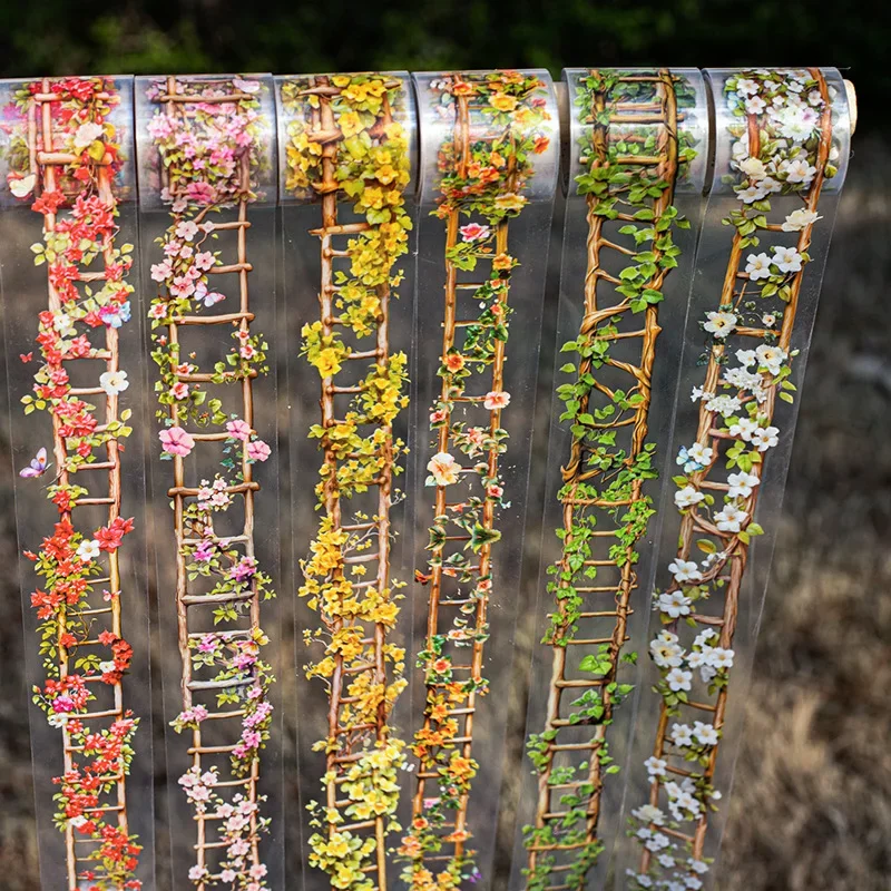 1Roll PET Tapes flower ladder Peach Blossom ladder handbook bottoming DIY decorative Adhesives stickers Scrapbook 40mm*2m