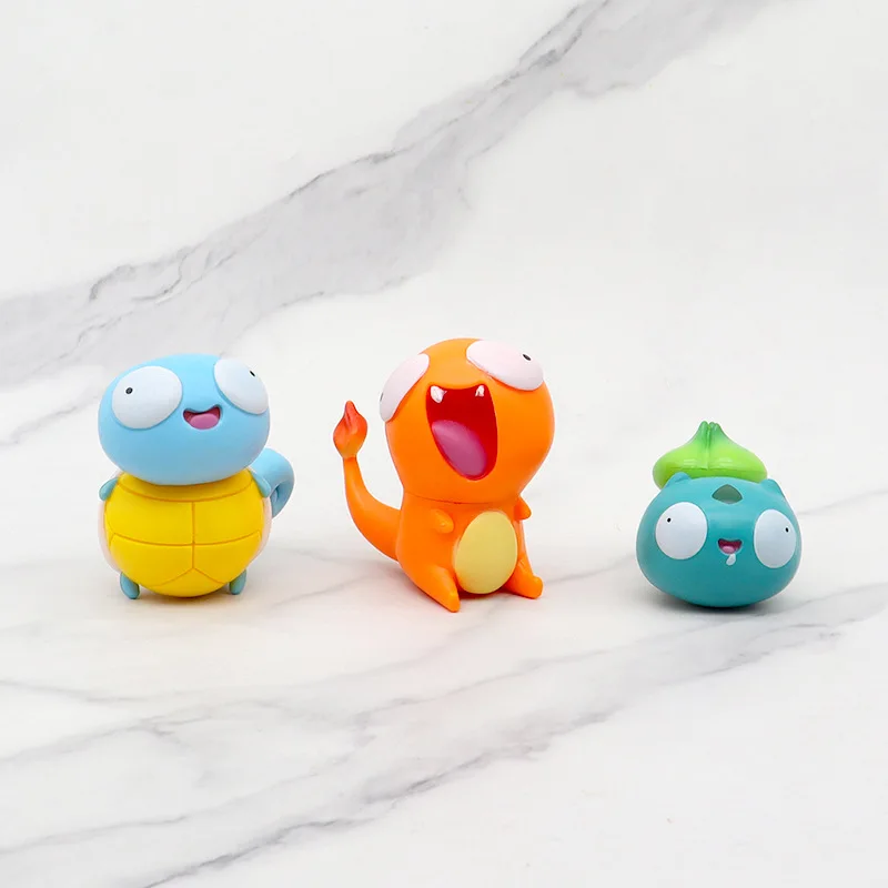 8pcs/set Pokemon Silly Kawaii Big Eye Pikachu Charmander Bulbasaur Funny Gk Action Figure Toy Christmas Gift for Children