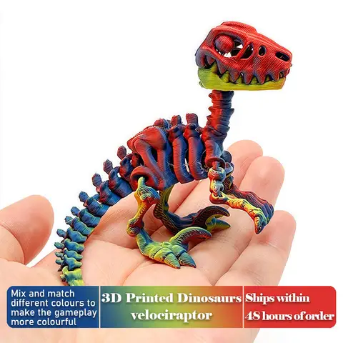 3D Printed Mini Dinosaur Skeleton Model Movable Joints Velociraptor Decor Office Desk Ornament Kids Gift Home Decoration