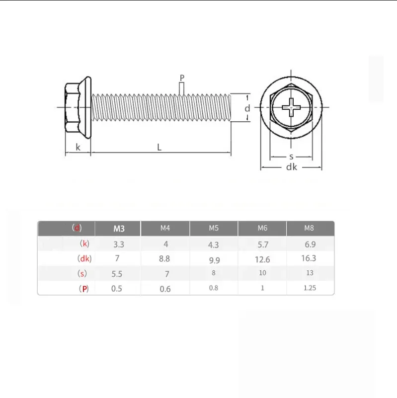 M3 M4 M5 M6 M8 Phillips Flange Bolts 304 Stainless Steel External Hex Hexagon Screws Bolt Metric Thread 5mm ~ 60mm