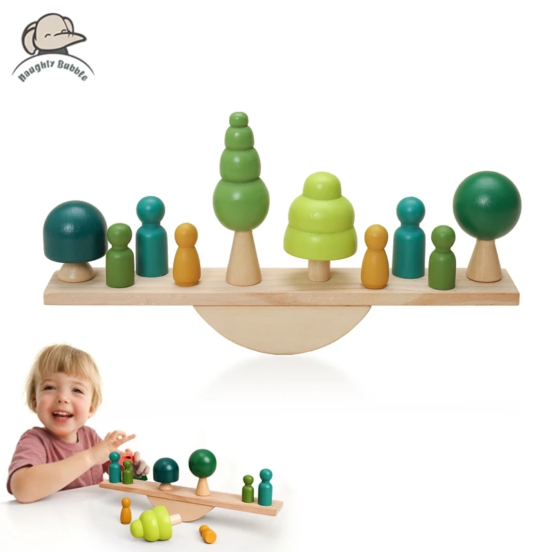 Wooden Forest Building Blocks Seesaw Toy Baby Simulation Tree Placement Stacking Game Educational Balancing Toys For Newborns