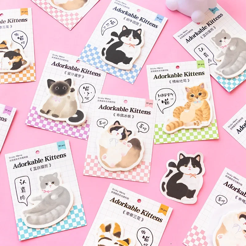 30pcs Cute Kitten Note Paper Message Handbook Material Paper