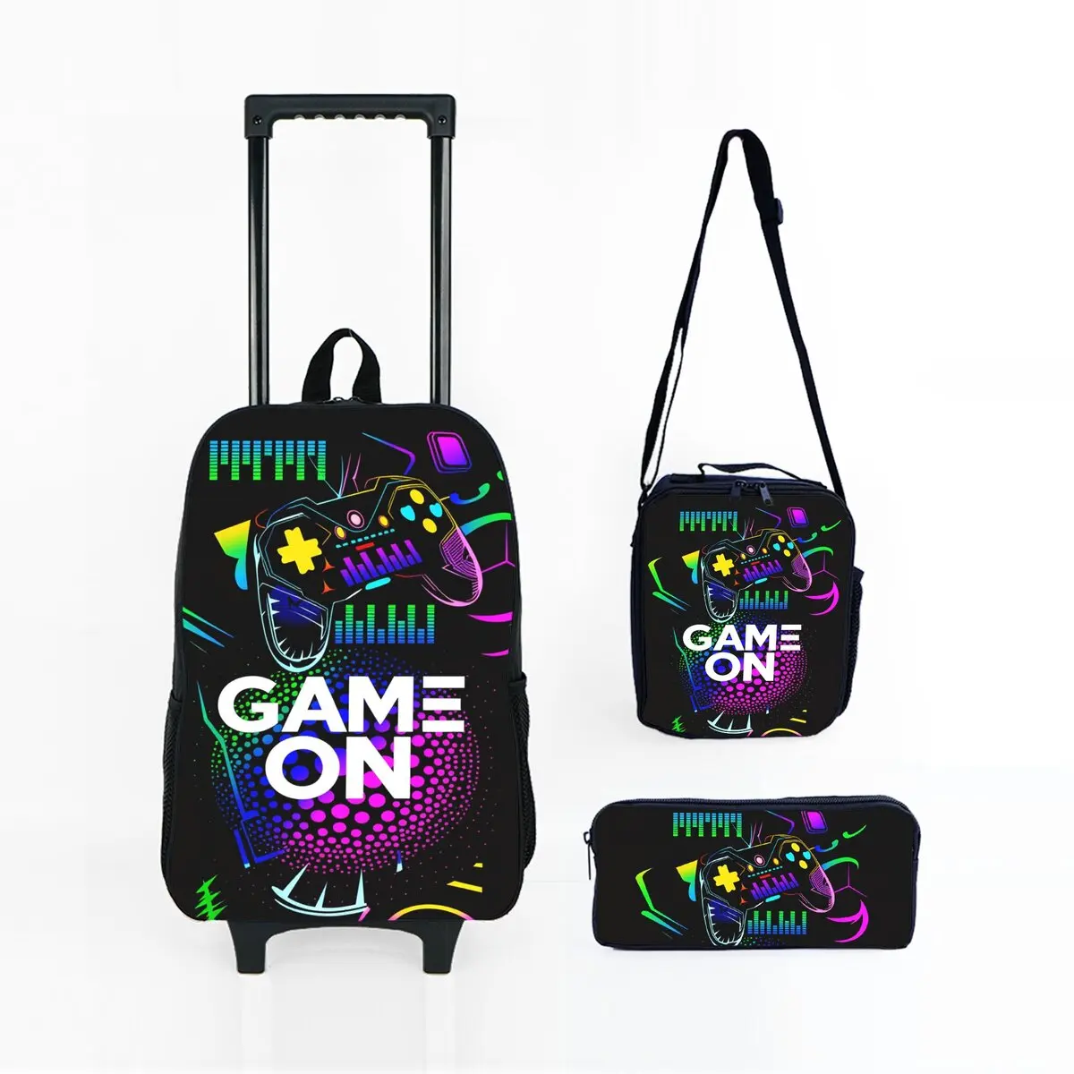 

Детский набор: геймпад, сумка-тележка на колесах в стиле киберпанк, ланч-бокс, пенал на колесиках, школьная сумка-тележка для девочек/мальчиков