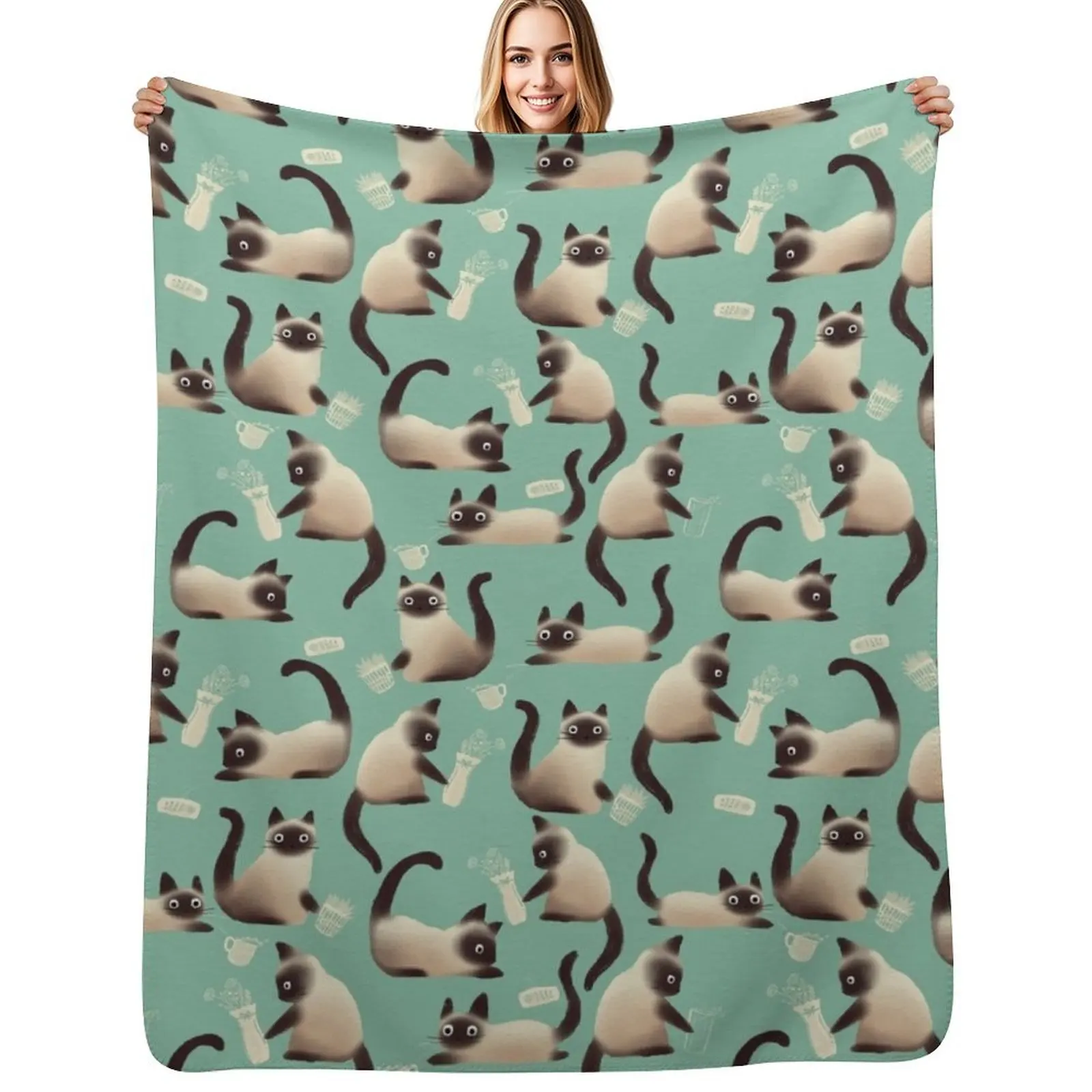 Bad Siamese Cats Knocking Stuff Over Throw Blanket Stylish Couch Blanket for Home Living Room