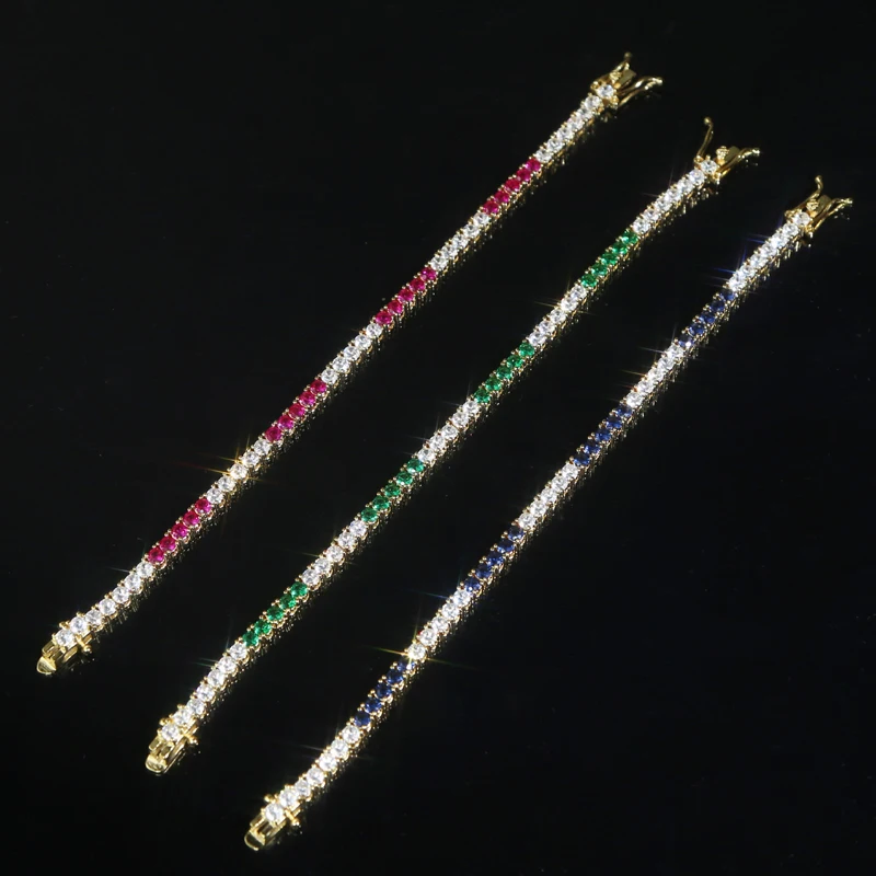 Tennis Chain Bracelets for Women Fashion Small Cubic Zircon Blue Crystal Gold Color Wedding Party Friends Gift Jewelry 17cm 19cm