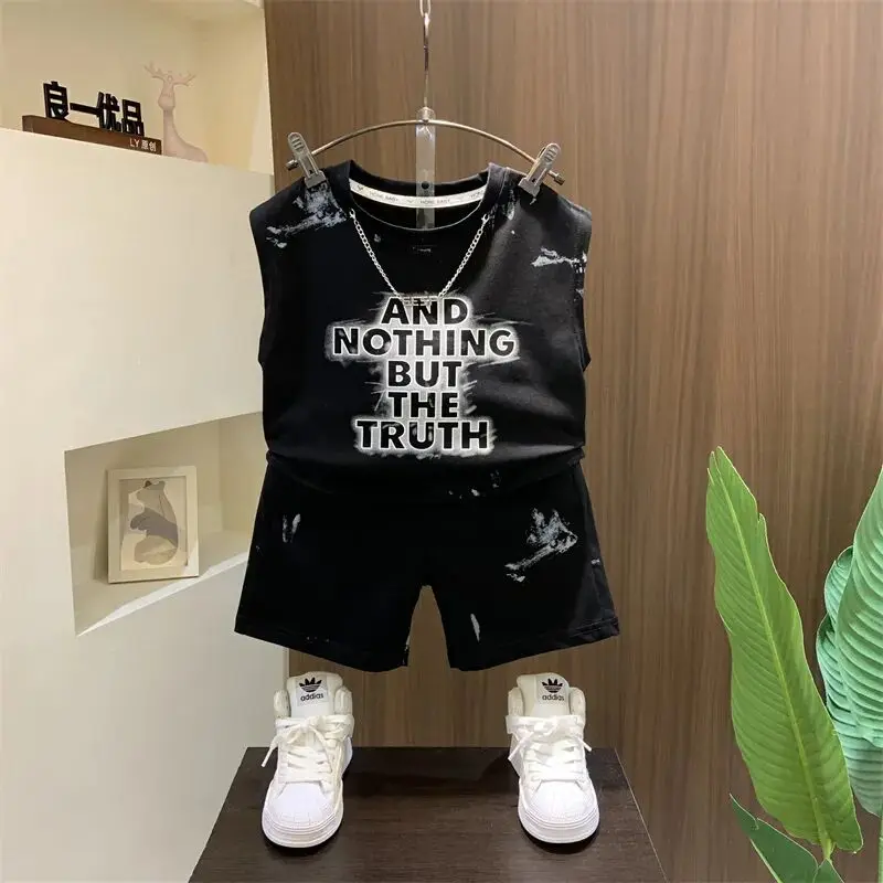 Boys Summer Set 2024 New Fashion Children\'s Tank Top T-shirt Shorts Two piece Set Baby Summer Clothes Thin