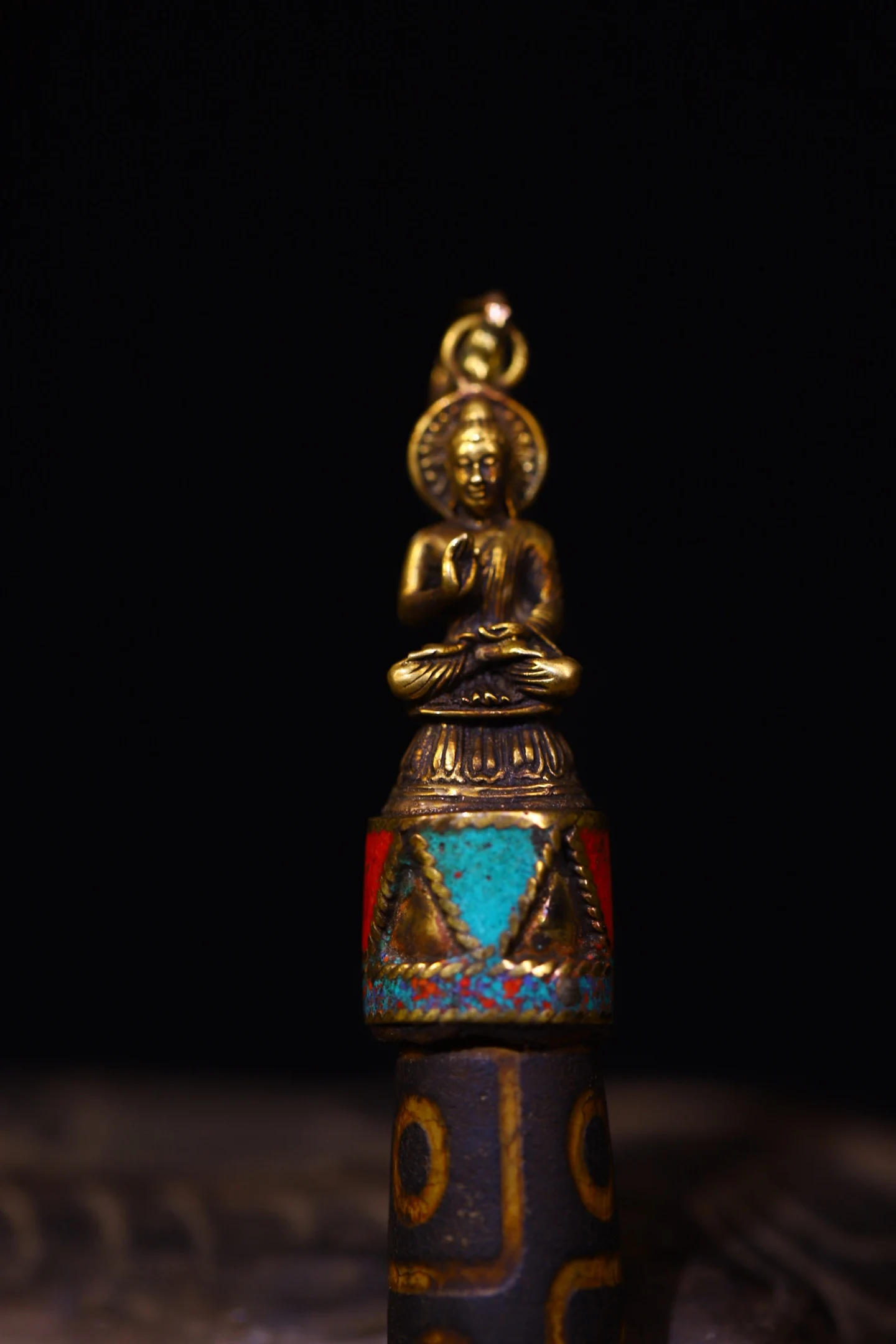 5 "مجموعة معبد التبت العقيق القديم الفيروز gZi الخرز البرونزية Parinirvana بوذا قلادة الخرز تميمة داروم تاون هاوس