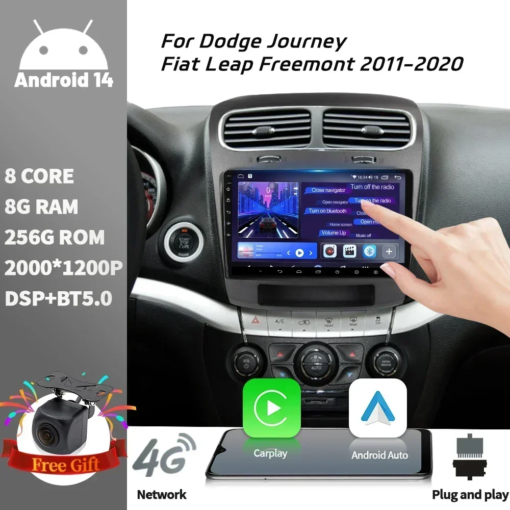 For Dodge Journey Fiat Leap Freemont 2011-2020 Android 14 Car Radio Multimedia Navigation Wireless Carplay Touch Screen Stereo