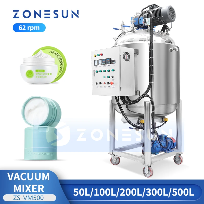 ZONESUN Vacuum Heating Mixing Machine Sauce Paste Mayonnaise Lotion Cosmetics Cream Hair Mask Facial Scrub Production ZS-VM500