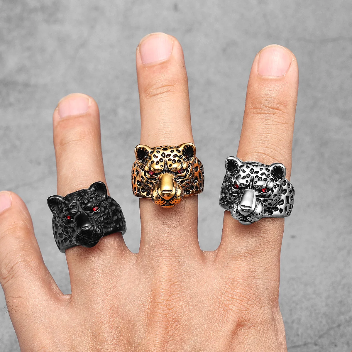 Stainless Steel Men Rings Jaguar Leopard Animal Punk Vintage for Women Biker Fashion Jewelry Halloween Creativity Gift Wholesale