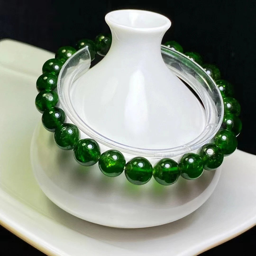 Natural Green Chrome Diopside Bracelet Crystal Clear Round Beads Stretch 8.5mm Women Men Rare Best Jewelry AAAAA