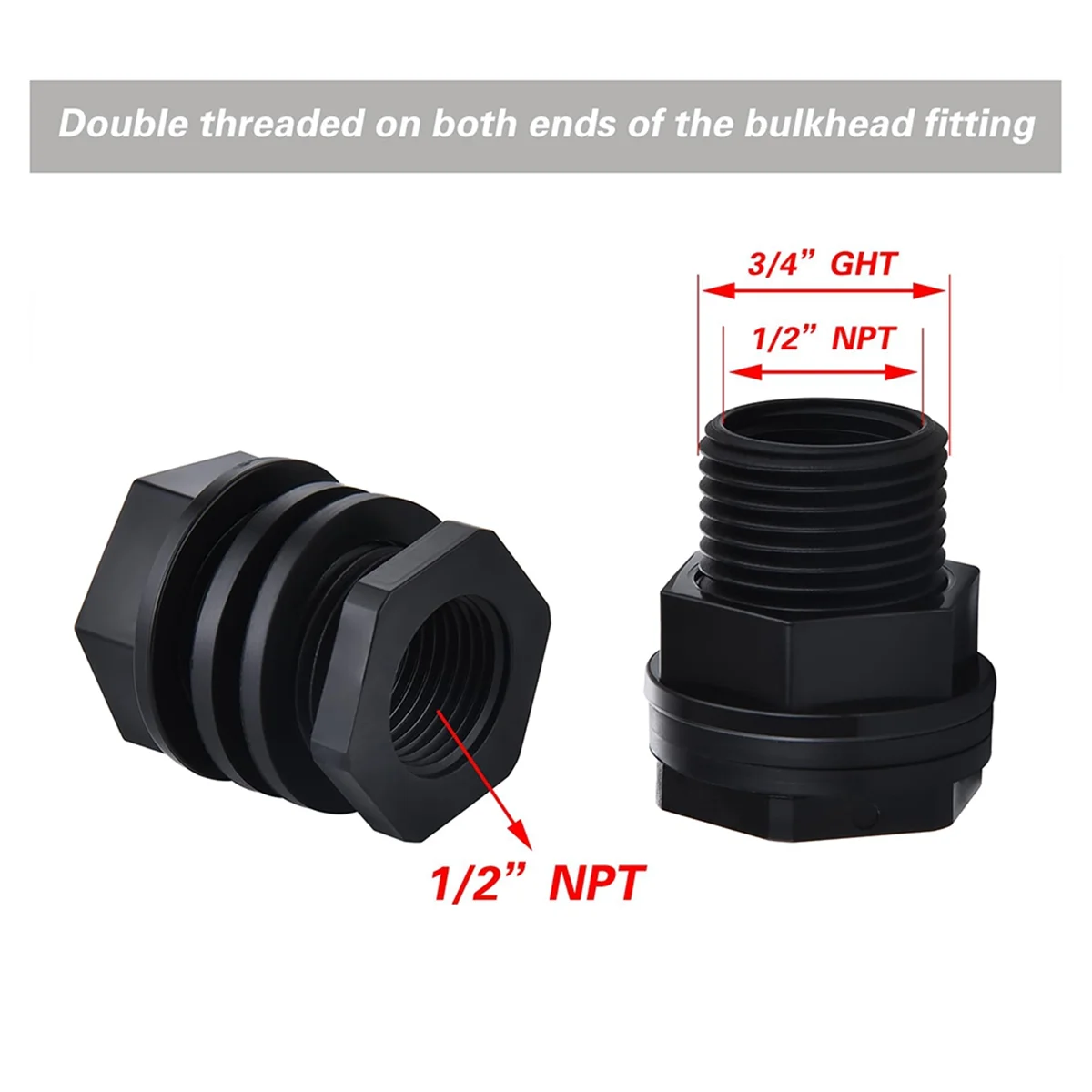 10Pc Bulkhead Fitting,Garden Hose Threaded 3/4In Male GHTx1/2In Female NPT Double Threaded Bulkhead Water Tank Connector