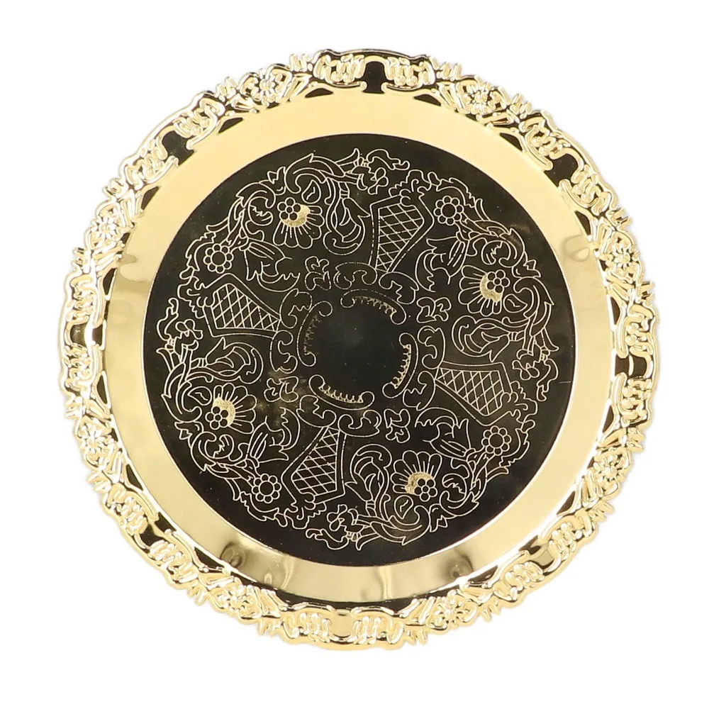 Gold Round Decorative Tray Vintage 7.7 Inch Diameter Stainless Steel Serving Tray Reusable Vanity Storage Tray Home Decor