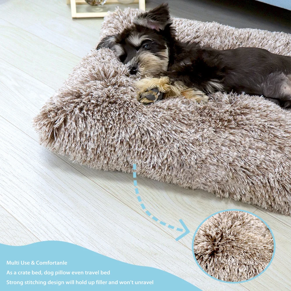 Dog Bed Pet Mat Pet Bed Washable Plush Pet Crate Bed For Dog Anti-Slip Pet Mat Bed For Cat Fluffy Comfy Pet Sleeping Mat