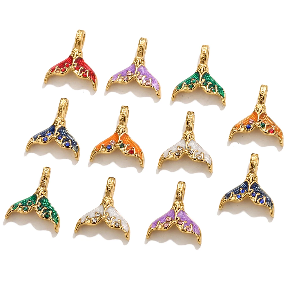 4 قطعة الفولاذ المقاوم للصدأ الذهب حورية البحر الذيل سحر ثلاثية الأبعاد ذيل السمكة قلادة لصنع المجوهرات DIY SeaStyle سحر لإكسسوارات القلادة