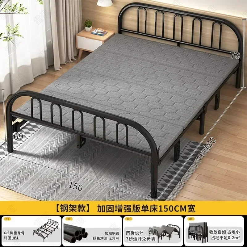 Folding Single Bed Household Simple Lunch Break Small Bed 1.2 Double Dormitory Hard Board Adult Iron Bed