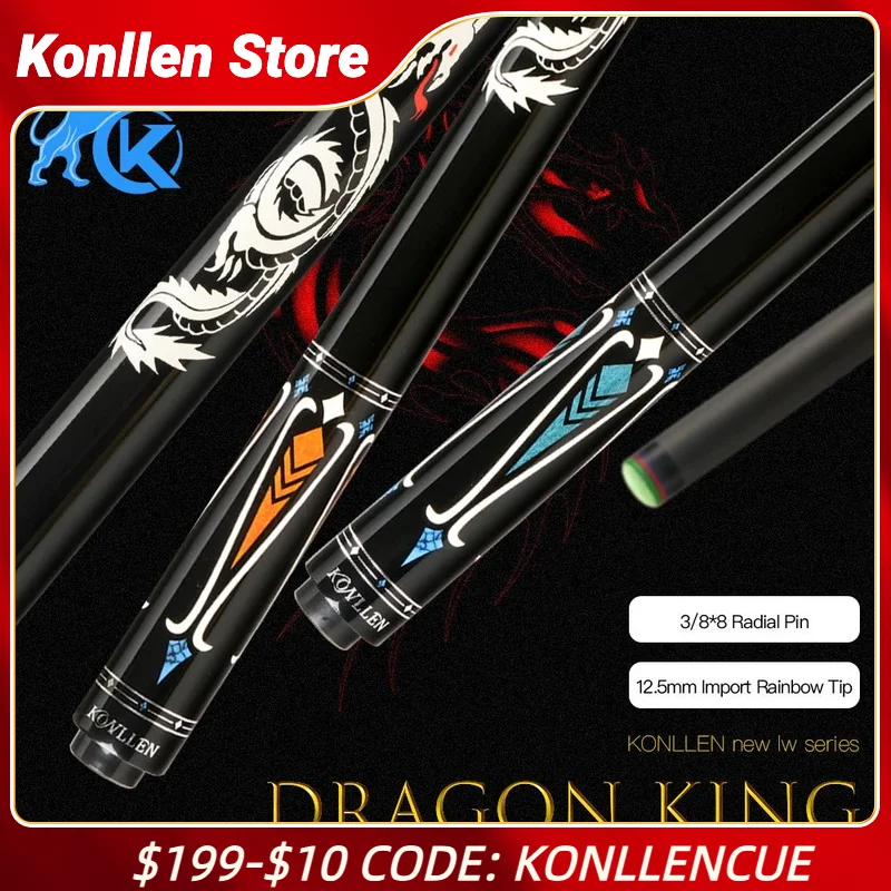 

KONLLEN LW Carbon Fiber Pool cue Stick with 3/8*8 Pin Joint and 12.5mm Professional low deflection carbon fiber Billiard Cue