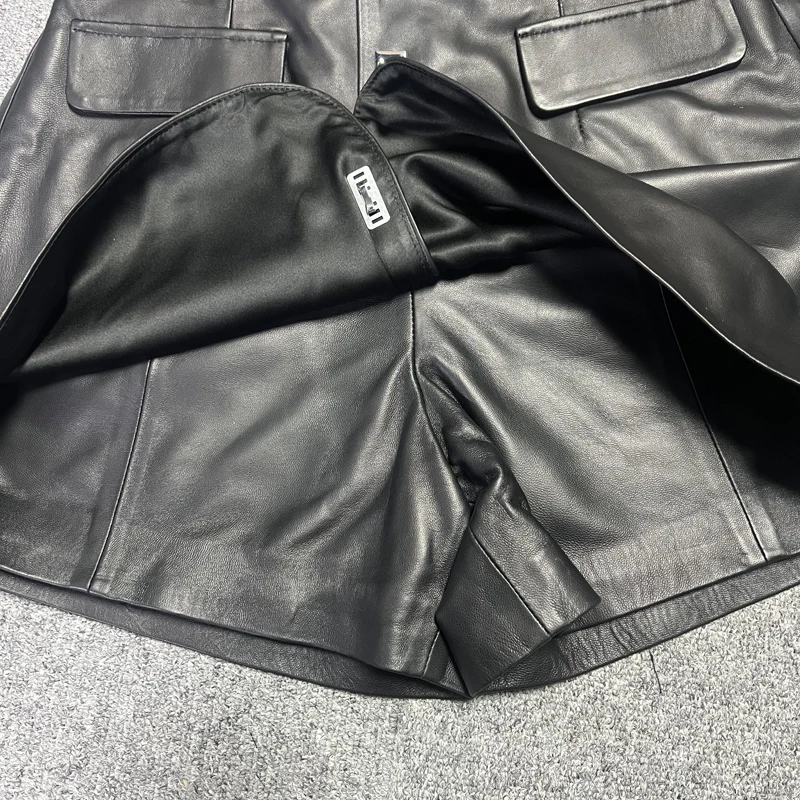 Leather Skirts Shorts For Women 2024 New Korean Y2K Metal Bucklee Show Long Leg Slim Short Pants Female Boots Pantalones Cortos