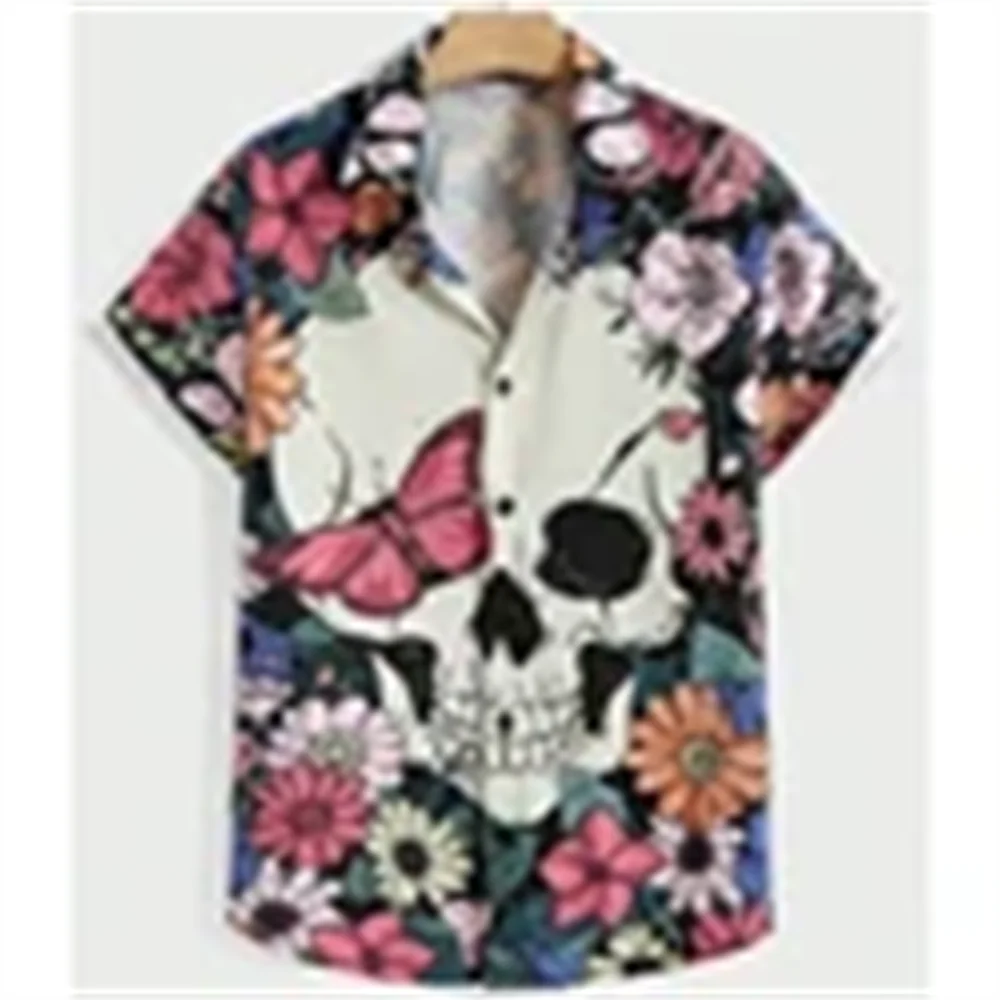 

Summer Skull Head 3D Printed Men Shirt Man/Women Casual Fashion Short Sleeves Shirts Button Lapel Tops Oversized Unisex Clothes