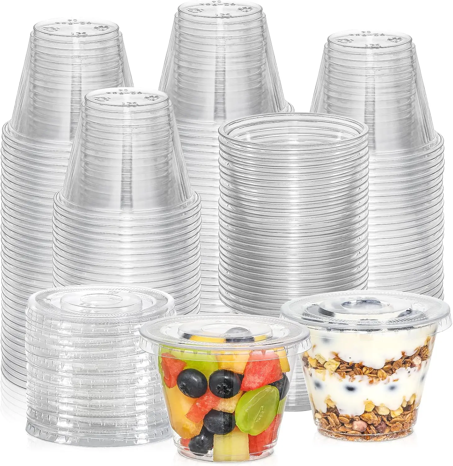 50 Sets 9oz Clear Plastic Cups with Flat Lids, Disposable for Ice Cream, Pudding, Snacks, Cold Drinks