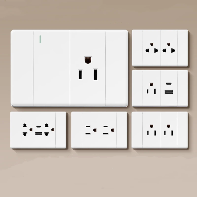 118MM American White Ultra-thin Frameless Micro Curved Panel, Fluorescent Indicator And Beautiful, Household Wall Switch Socket