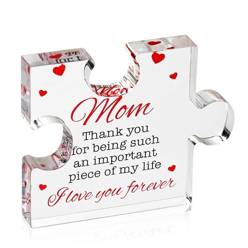 Transparent Acrylic Ornaments Mom Gifts Puzzle Heart Shape Acrylic Plaque Mother's Day Birthday Gift From Daughter Son Kids