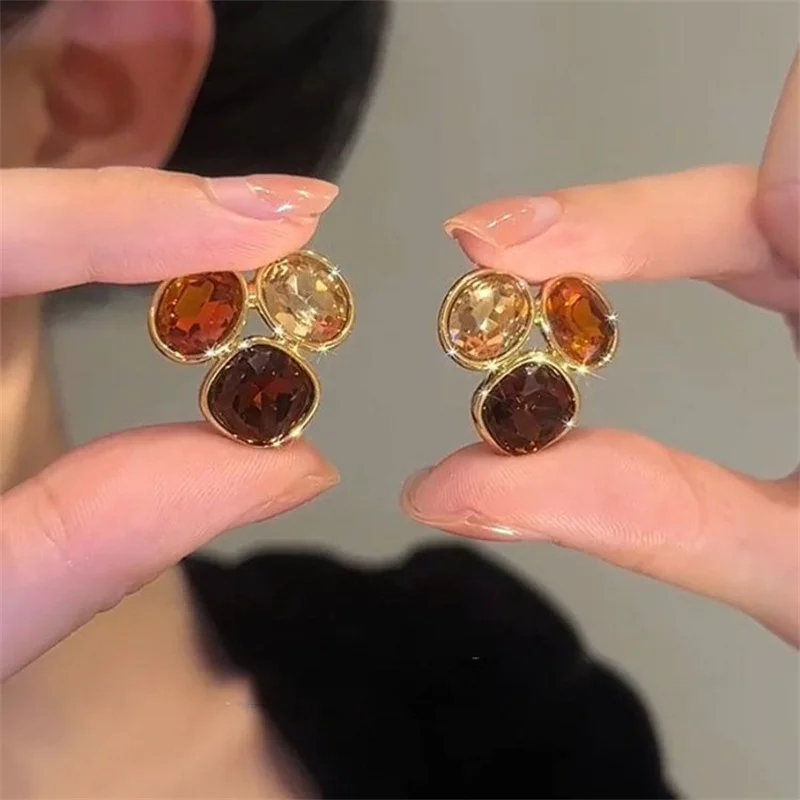 French High-end Brown Crystal Earrings For Women Fashion Luxurious Personalized Daily Accessories Prom jewelry Anniversary Gifts