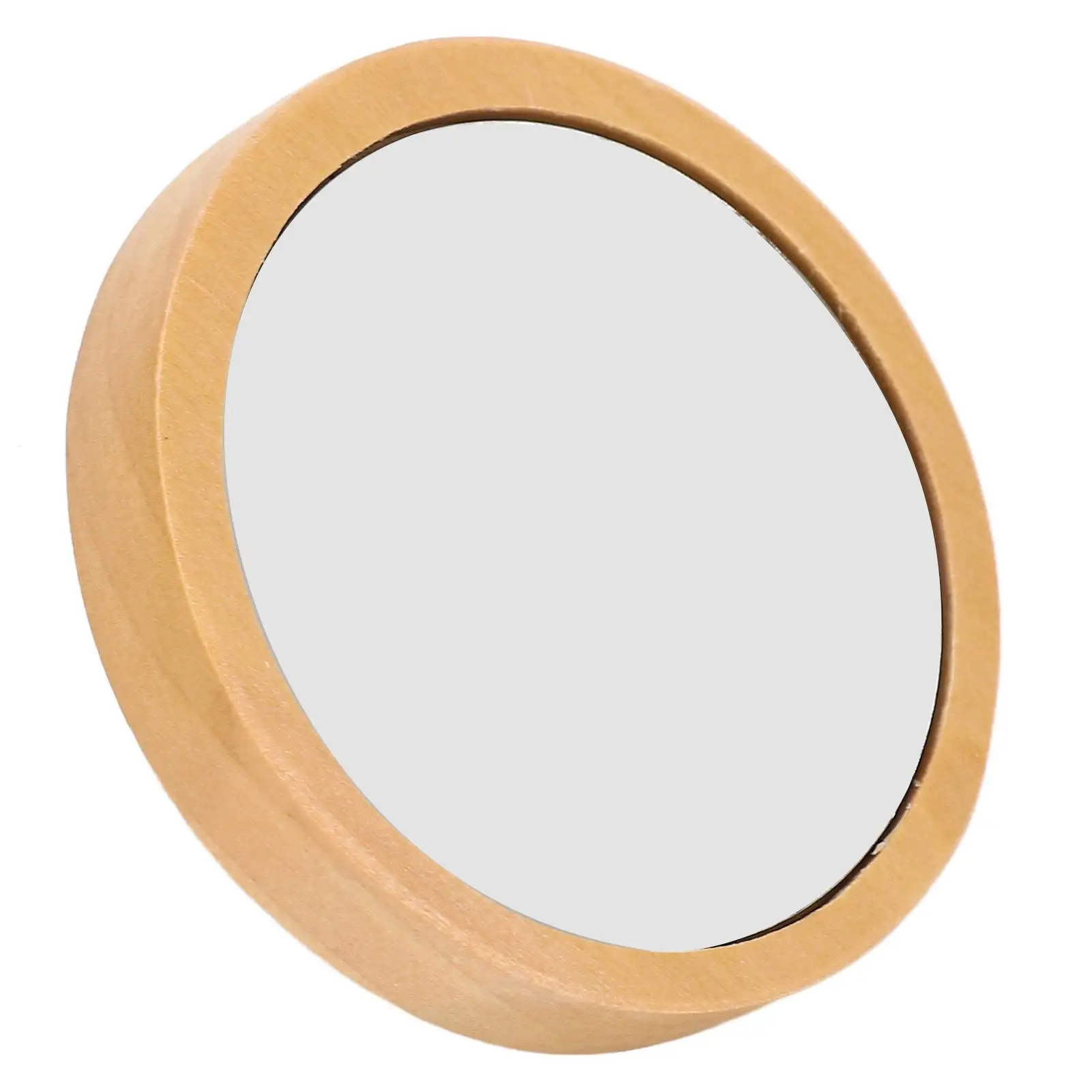 Portable Round Wood Mirror with Firm Clear Reflection - Handheld for cosmetic Use