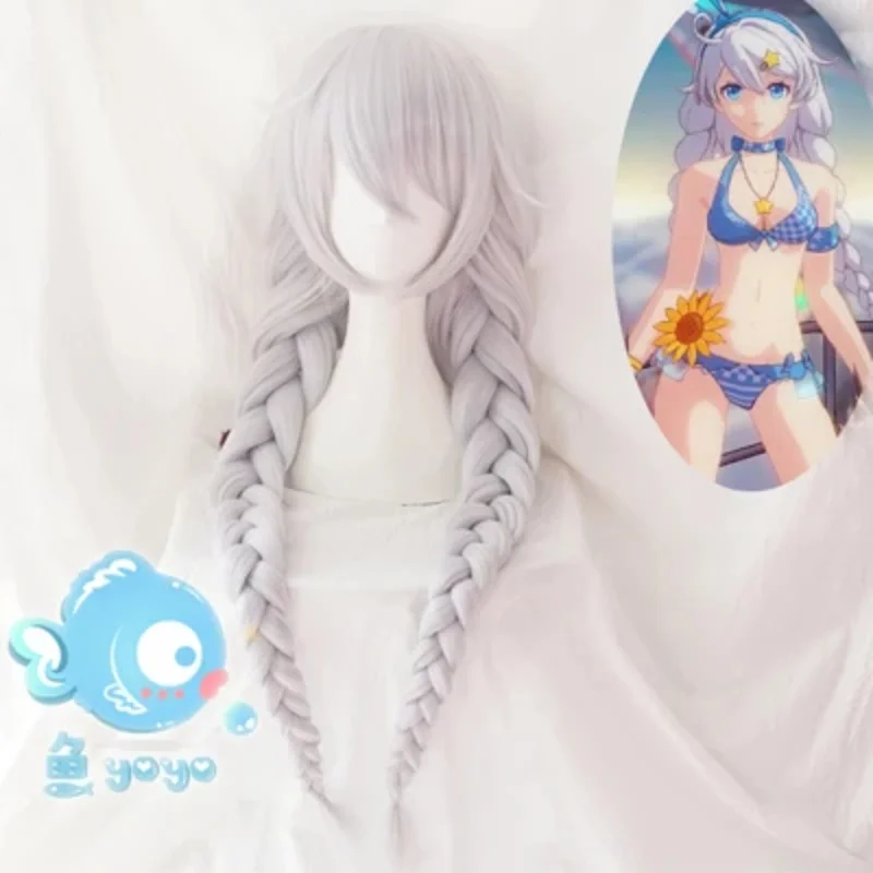 Honkai Impact 3 Cosplay Wig Kiana Kaslana Silver Long Braid Synthetic Hair   Wig Cap