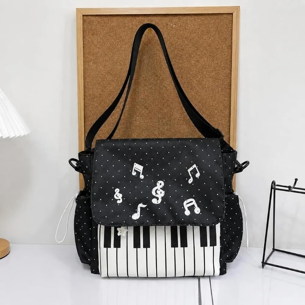 Polka Dot Print Piano Keyboard Print Messenger Bag Large Capacity Waterproof School Shoulder Bag Multi-pocket Lightweight