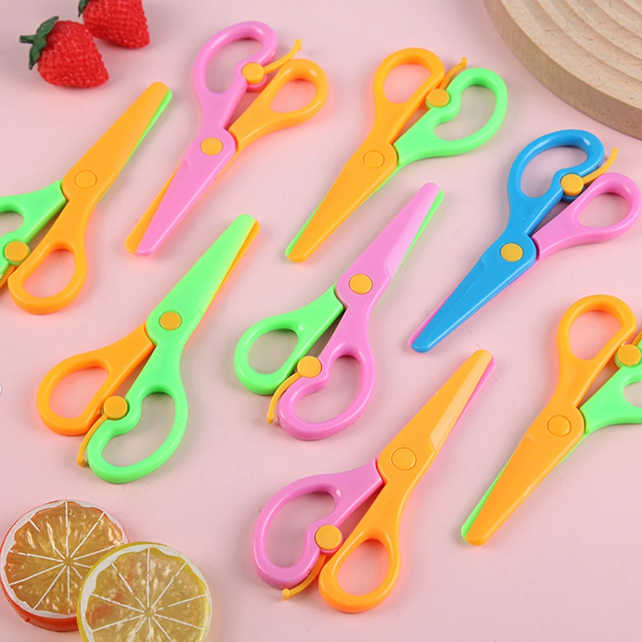 6-12pcs Color Safety Scissors Plastic Anti-Pinch Craft Scissors Office Paper Cuttings Matching Scissors Paper Cutting Tools