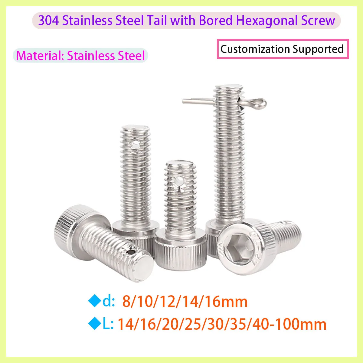 

304 Stainless Steel Hexagonal Socket Head Screw with Drilled Tailless Cylindrical Pin M6 M8 M10 M12 M14 M16