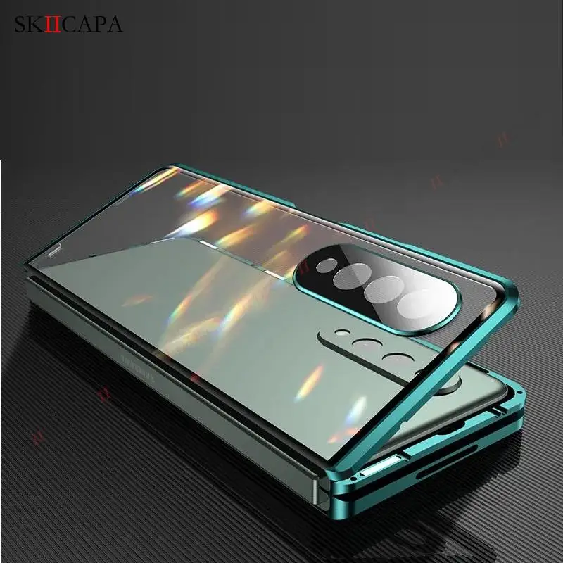 

For Samsung Z Fold 3 Magnetic Adsorption Tempered Glass Phone Case For Galaxy Z Fold3 5G 360 Double Sided Transparent Flip Cover